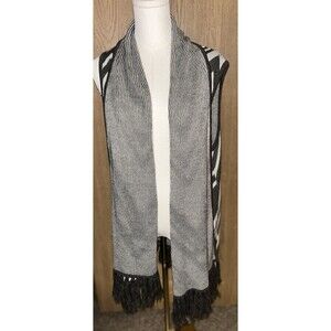 Open Front  Boho Wool Blend Brown/white Chevron  w Fringes Women 1X  Cardigan